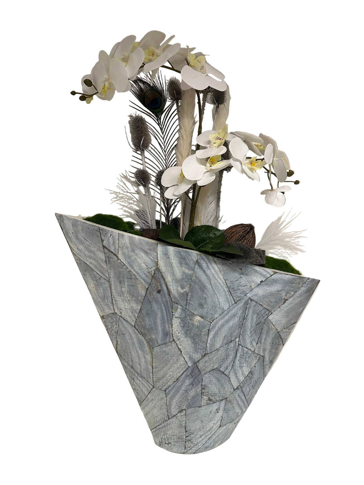 Vase aus Muscheln grau-blau