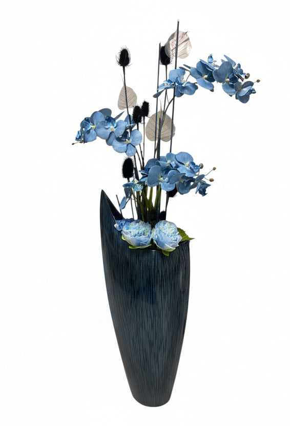 Vase dekoriert schwarz-dunkelblau