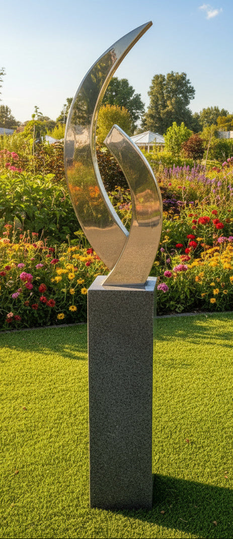 Edelstahlskulptur-grauer Granit